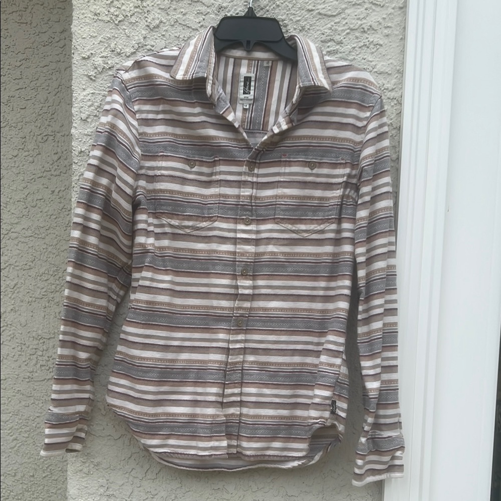 HOWE No. 65 Tan/Grey Stripe Flannel L/S Button up Shirt Men's Size M